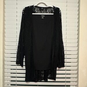 Russell Kemp New York Womens 4X Black Lace Cardigan and Tank Top Set 2285